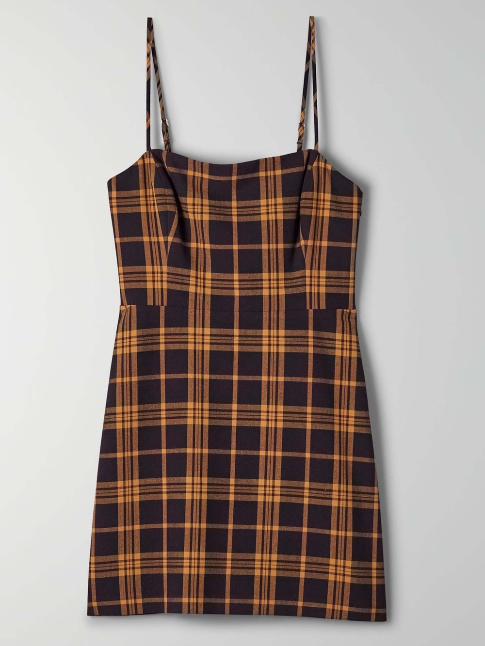 Aritzia Wilfred New Classic Mini Dress - Dark Plaid Spaghetti Strap Dress